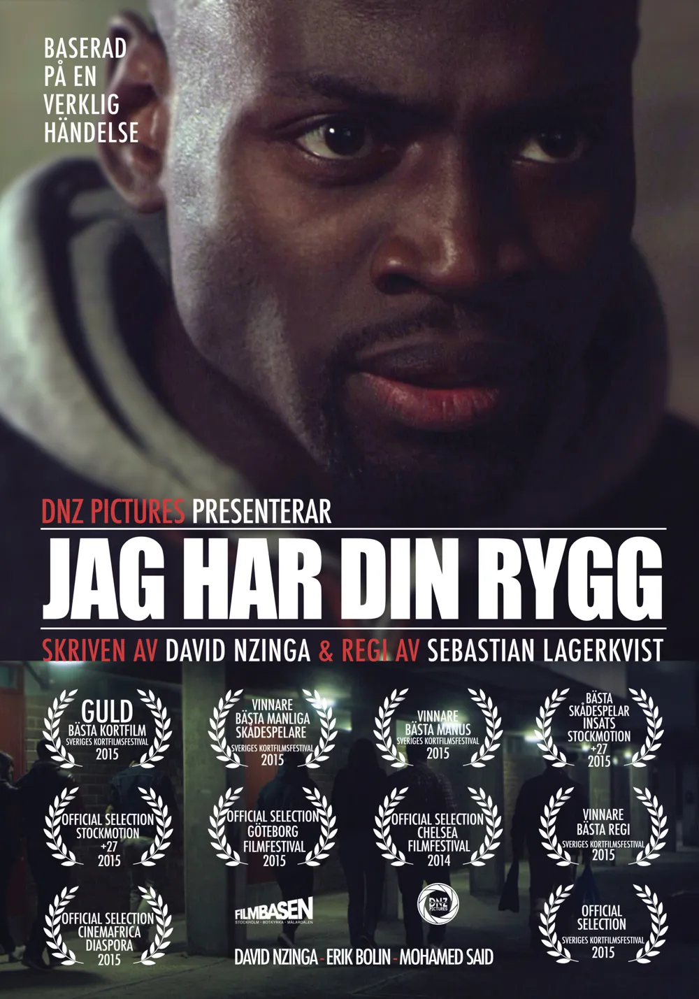 Filmaffisch för JAG HAR DIN RYGG: närbild på en man med allvarlig blick.